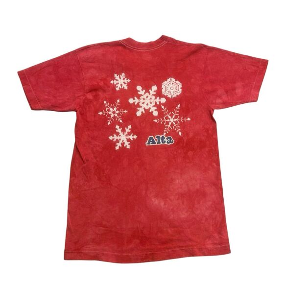 Vintage Christmas Shirt Mens Large L Red White Snowflakes Tie Dye Single Stitch - Picture 2 of 12